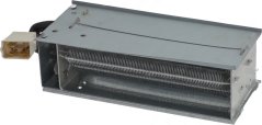 Heizelement mat zwee spiralfërmege Widderstandsdréit an engem Metallrahmen an engem Konnektor op der Säit. Heizelement mat zwee spiralfërmege Widderstandsdréit an engem Metallrahmen an engem Konnektor op der Säit.