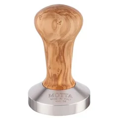 Manual tamper Motta 58 mm with olive wood handle, compatible with Rancilio Silvia E coffee machine.