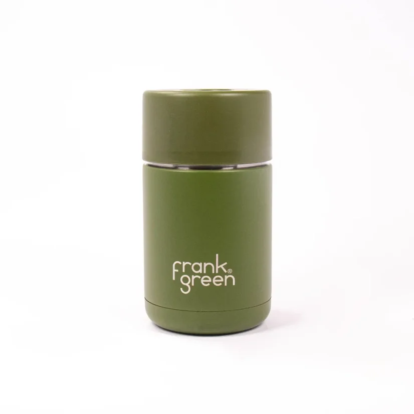 Frank Green Ceramic Khaki thermal mug, 295 ml capacity, car-friendly, in an elegant khaki color.