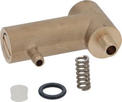 Bypassverbindung ø 1/8" M - 1/8" F, aus Messing, mat seitlechem Uschloss, enger bäigeleeter Fieder, engem Dichtungsrank an enger Plastiksstopp.