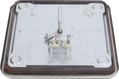 Elektresch Kachplack vun der Réckséit mat Metallgehäus a Klemmleist, aneren Ausschnëtt