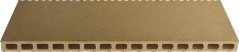 Beige Schamottplack mat enger Rei ronner Perforatiounen laanscht ee Rand.