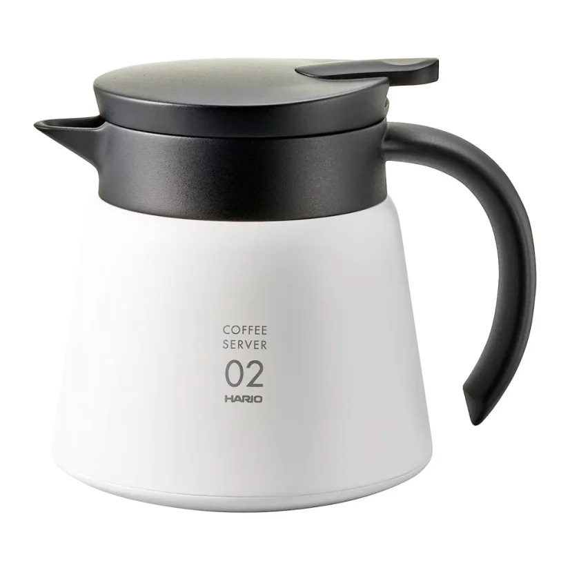 Balta termosinė Hario Insulated Server V60-02 iš nerūdijančio plieno 600 ml tūrio, puikiai tinka kavos mėgėjams.
