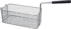 Rechteckegen Inox-Frittéierkuerf mat déngem Geflecht an engem laange Grëff mat schwaarzer Hall Rechteckegen Inox-Frittéierkuerf mat déngem Geflecht an engem laange Grëff mat schwaarzer Hall