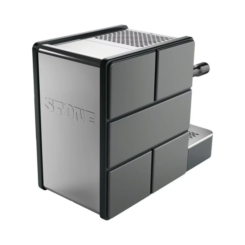 Rear view of the Stone Espresso Pure lever coffee machine in black color.