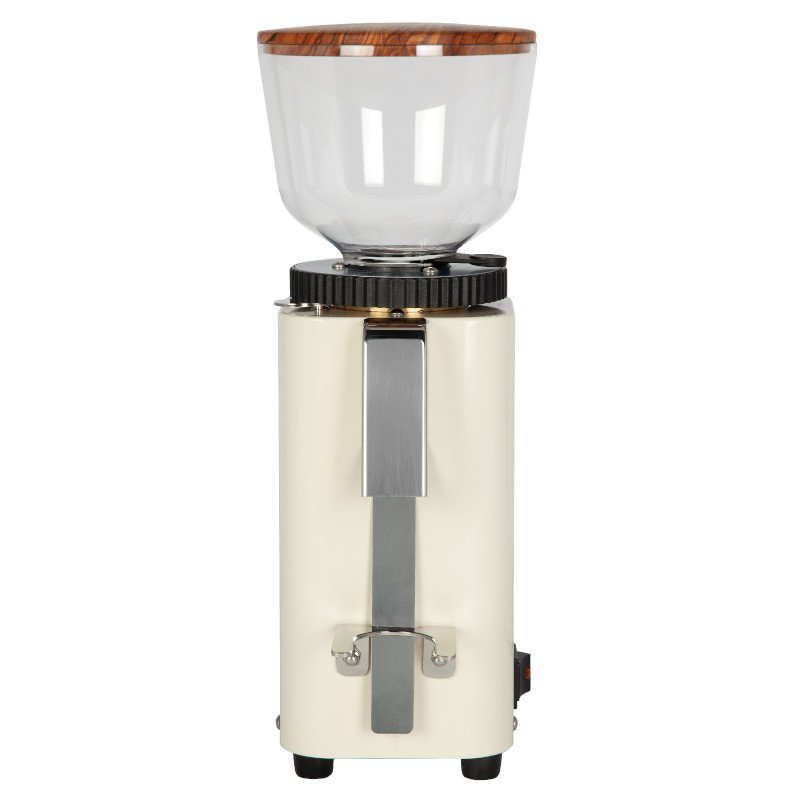White color grinder ECM C-Manuale 54 for espresso preparation with olive lid.