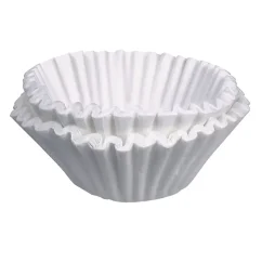 Biele papierové filtre pre prekapávače Bunn s priemerom základne 10,8 cm.