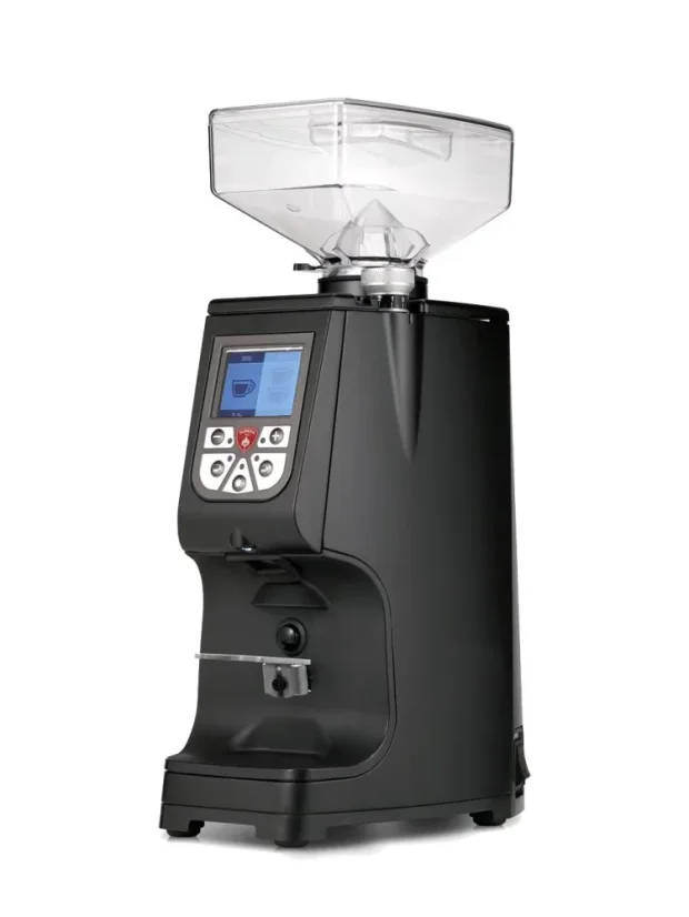 Schwarze Kaffeemühle Eureka Atom 60.