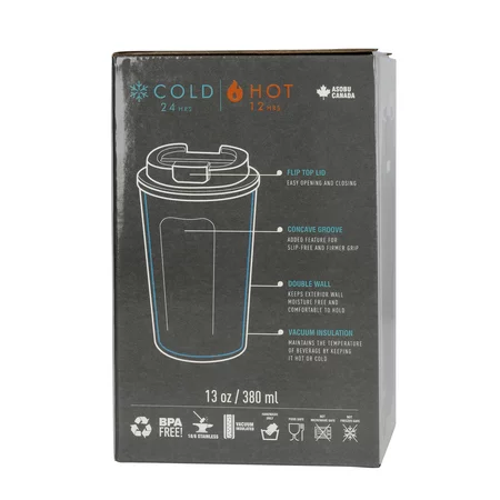 Gobelet thermique Asobu Cafe Compact d'une contenance de 380 ml en couleur marron, idéal pour voyager.