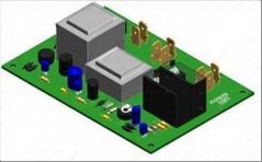 3D-Duerstellung vun enger gréngener elektronescher Plack mat Transformatoren, Relaisen a Steckeren 3D-Duerstellung vun enger gréngener elektronescher Plack mat Transformatoren, Relaisen a Steckeren