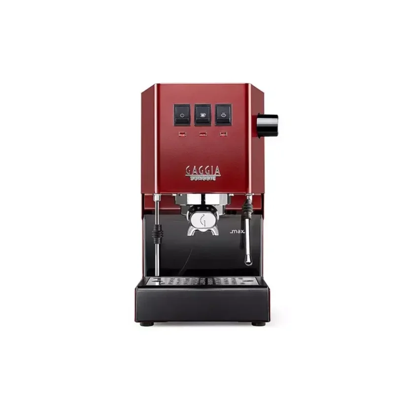 Red home single-serve espresso machine Gaggia New Classic EVO.
