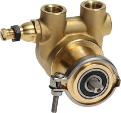 Messeng Rotatiouns-Flosselpomp Rotoflow ø 3/8" GAS CARIMALI mat zwee Gewënnagäng uewen an engem ronde Deckel mat Reguléierungsschrauf vir.