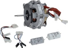 Elektromotor mat Ventilator, Drot a Steckverbinder, derniewent zwee Kondensatoren a Verbindungskabelen Elektromotor mat Ventilator, Drot a Steckverbinder, derniewent zwee Kondensatoren a Verbindungskabelen