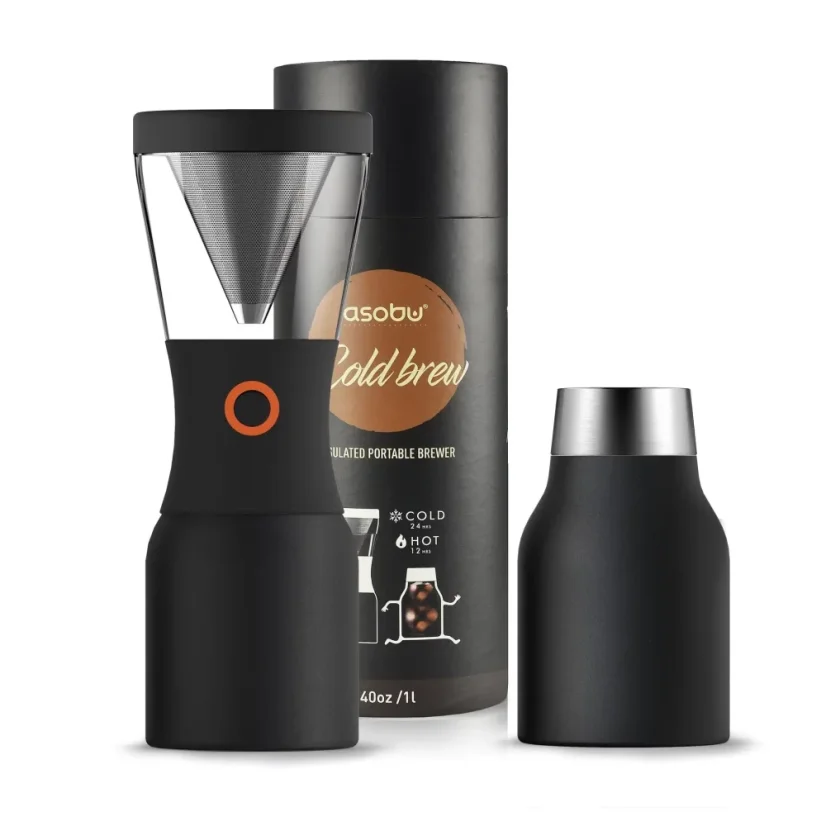 Schwarzer Cold Brew Kaffeemaschine Asobu KB900 mit einem Volumen von 1000 ml, ideal für die Zubereitung von kalt gebrühtem Kaffee.