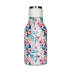 Asobu Urban Water Bottle Floral 460 ml rozsdamentes acél termosz virágmintával, ideális az italok megfelelő hőmérsékleten tartásához utazás közben.