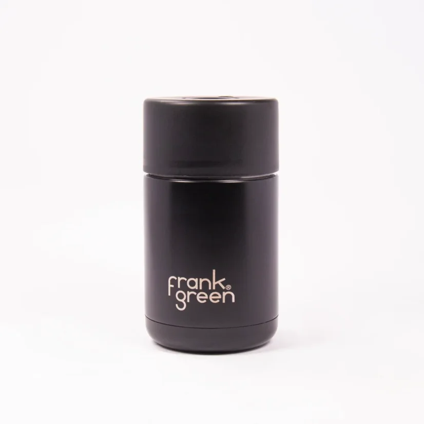 Black Frank Green thermal mug with a capacity of 295 ml, made of stainless steel, ideal for travel.