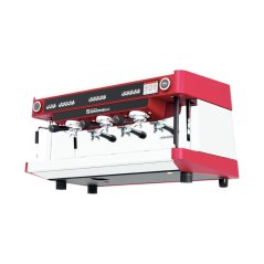 Profesionálny dvojpákový kávovar Nuova Simonelli Aurelia Semi-automatic XT 2GR v červenej farbe.