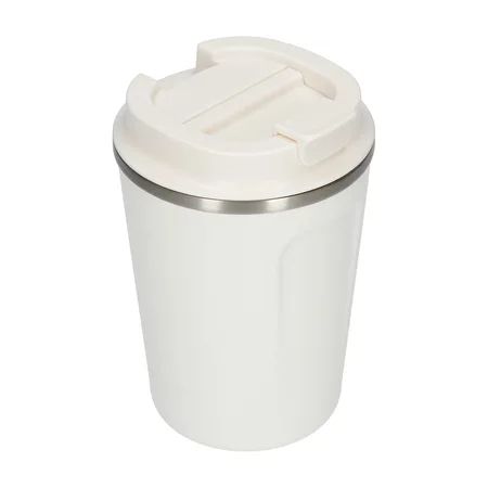 Biały kubek termiczny Asobu Cafe Compact o pojemności 380 ml, wykonany ze stali nierdzewnej, idealny w podróży.
