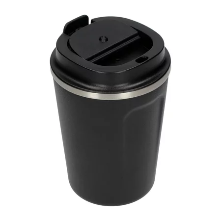 Cestovný termohrnček Asobu Cafe Compact v čiernej farbe s objemom 380 ml, ideálny pre kávu na cesty.