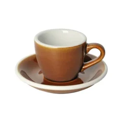 Espresso šálka s podšálkom Loveramics Egg o objeme 80 ml vo farbe karamel, vyrobená z kvalitného porcelánu.