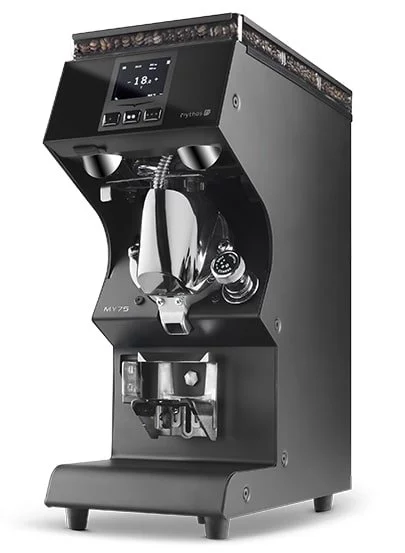 Espressový mlynček Victoria Arduino Mythos MY75 v čiernom prevedení s nastaviteľným dávkovaním.