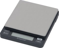 Digital Waage mat enger Edelstol-Wiegplack, engem LCD-Display a Bedéngungsknäppercher Brewista