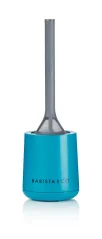 Plastic strainer in grey color with a blue tray for resting the strainer