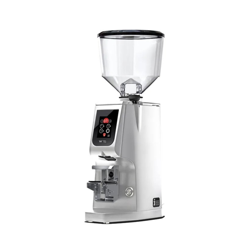 The Eureka Atom W 75 espresso coffee grinder in chrome finish offers a high voltage of 230V for efficient coffee grinding.