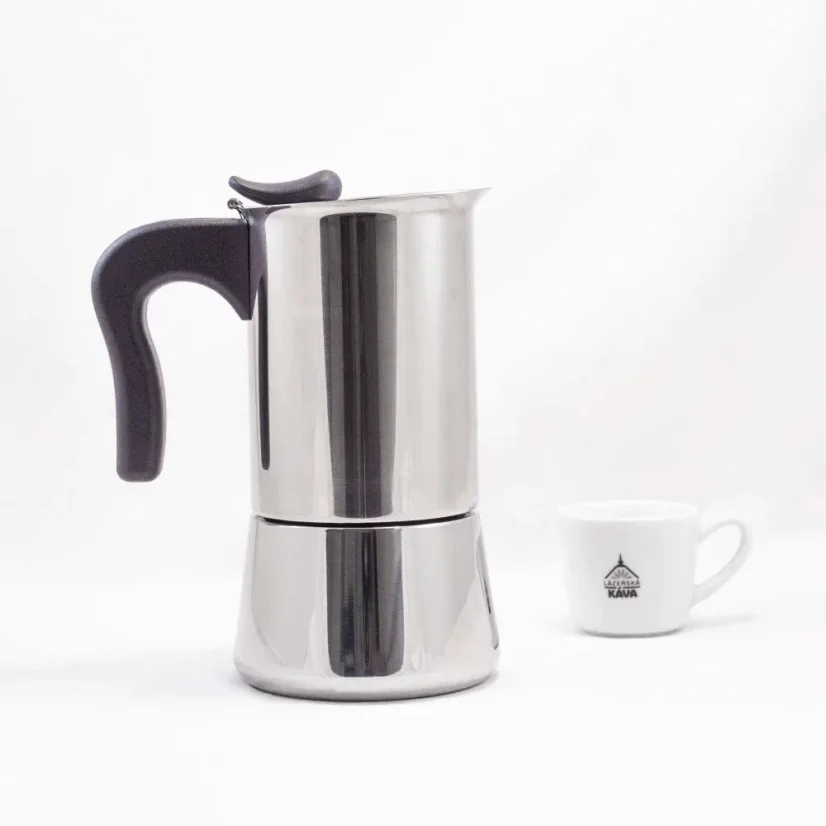 Silver Forever Miss Splendy Moka pot with a capacity to prepare 10 cups of coffee.