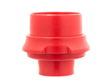 Red portafilter for Flair Standard Flow Control on a white background
