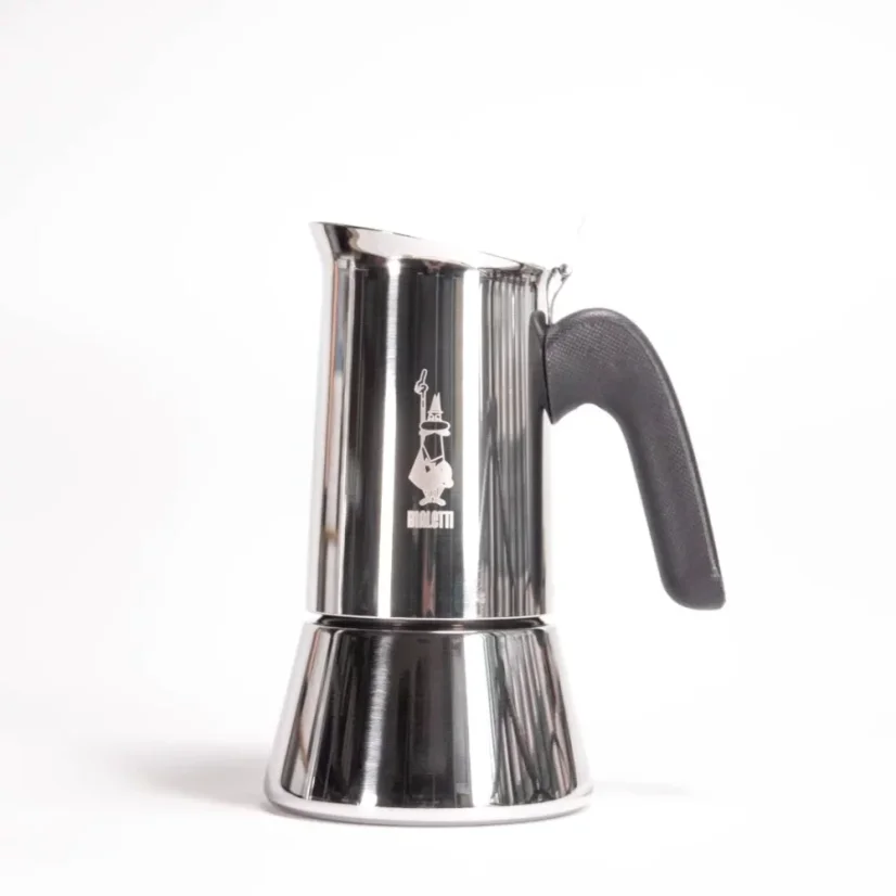 Moka pot argentée pour 4 tasses New Venus avec poignée noire