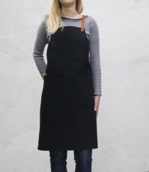 Black barista apron with pockets, front view