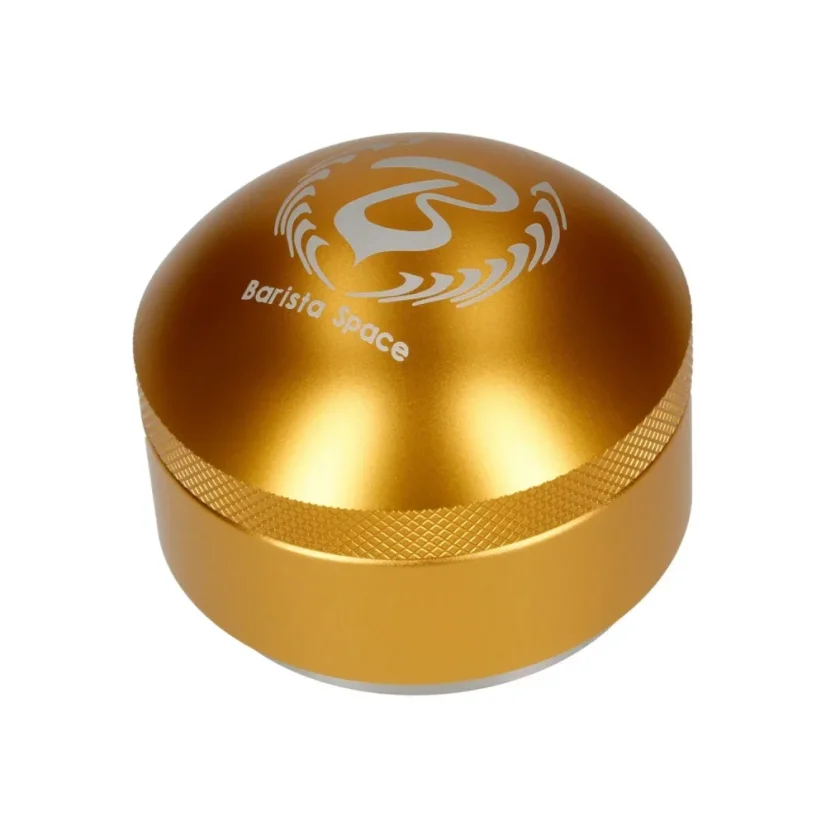 Złote ubijak do kawy Barista Space z regulacją, o średnicy 58 mm, kompatybilne z ekspresem do kawy Nuova Simonelli Oscar II.