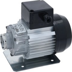 Elektromotor mat enger Clampverbindung, engem schwaarze geriwwelte Gehäus an enger Kabeldurchféierung mat enger Gummikap.