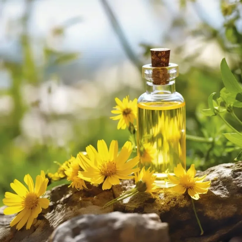 Huile essentielle d'arnica, 10 ml, 100 % naturel avec un effet apaisant.