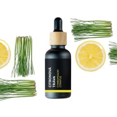 Glass bottle containing 10 ml of 100% natural lemongrass essential oil by Pestik.