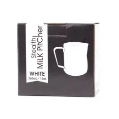 Jarra de leche blanca de teflón Rhinowares de 600 ml, ideal para una fácil manipulación y limpieza.