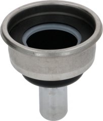 Filtersief fir Kapselen EP-FAP Super Emulsion, metallescht koneschtt Sief mat engem Gummidichtungsrank bannendran an engem breede Rand. Filtersief fir Kapselen EP-FAP Super Emulsion, metallescht koneschtt Sief mat engem Gummidichtungsrank bannendran an engem breede Rand.