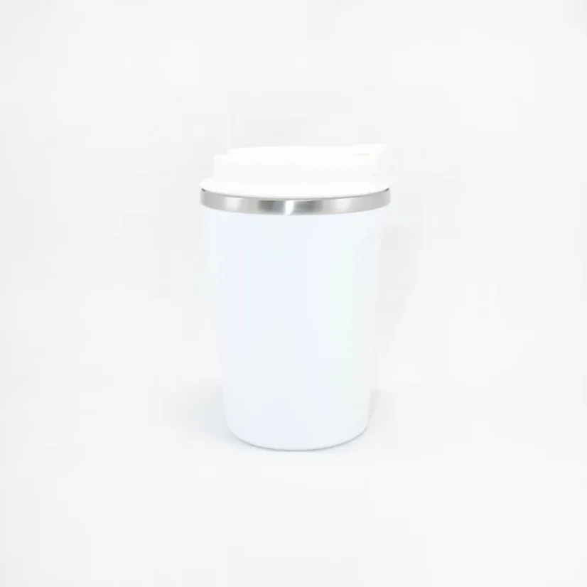 Weißer Thermobecher Asobu Cafe Compact mit einem Volumen von 380 ml, ideal für unterwegs.