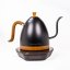 Black teapot with gooseneck and wooden details by Brewista.