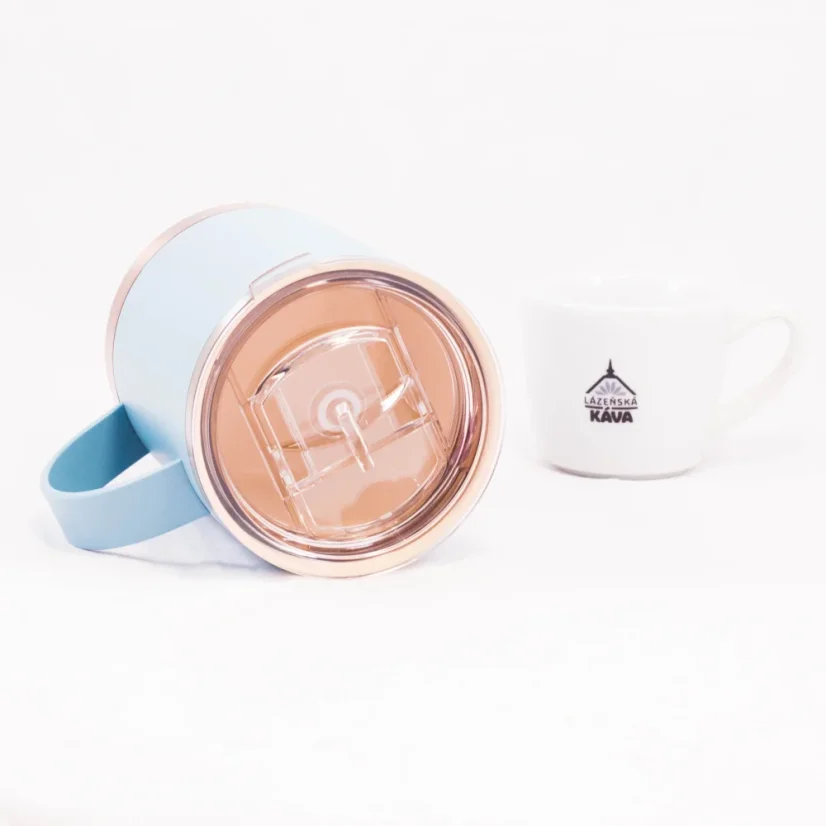 Thermobecher Asobu Ultimate Coffee Mug in Blau mit einem Fassungsvermögen von 360 ml, ideal für unterwegs.