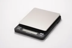 Silver digital scale on a white background