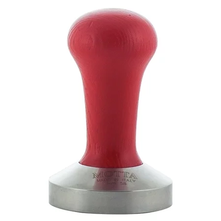 Tamper manuel pour café en couleur rouge avec un diamètre de 58 mm.