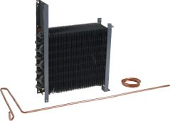 Verdamper fir Frigo TECNODOM, schwaarzen Lamellewiessler mat Koffer-Zoflossrouere.
