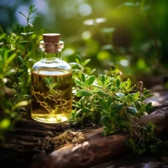 Flacon en verre de 10 ml d'huile essentielle de thym 100 % naturelle. Flacon en verre de 10 ml d'huile essentielle de thym 100 % naturelle.
