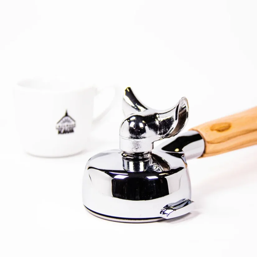Portafilter Heavy Tamper mit doppeltem 58 mm Kopf und Olivenholzgriff, kompatibel mit Elektra Kaffeemaschinen.