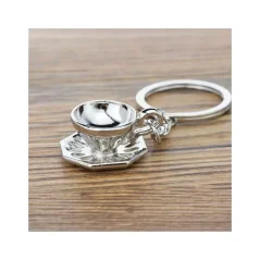 A silver coffee cup keychain is a wonderful gift for coffee lovers, delighting with its elegant design.