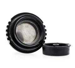 Black portafilter for Flair Bottomless 2-in-1 Single on a white background