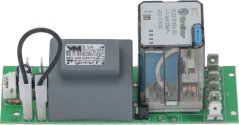 Dräi-Phase elektronesch Plack mat grénger Leiterplack, Transformator a Relais an engem schwaarze Gehäis