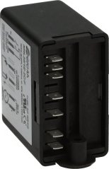 Schwaarz Kescht vum Niveauregulator mat enger Rei flaache elektresche Konnektoren op der Säit. Schwaarz Kescht vum Niveauregulator mat enger Rei flaache elektresche Konnektoren op der Säit.